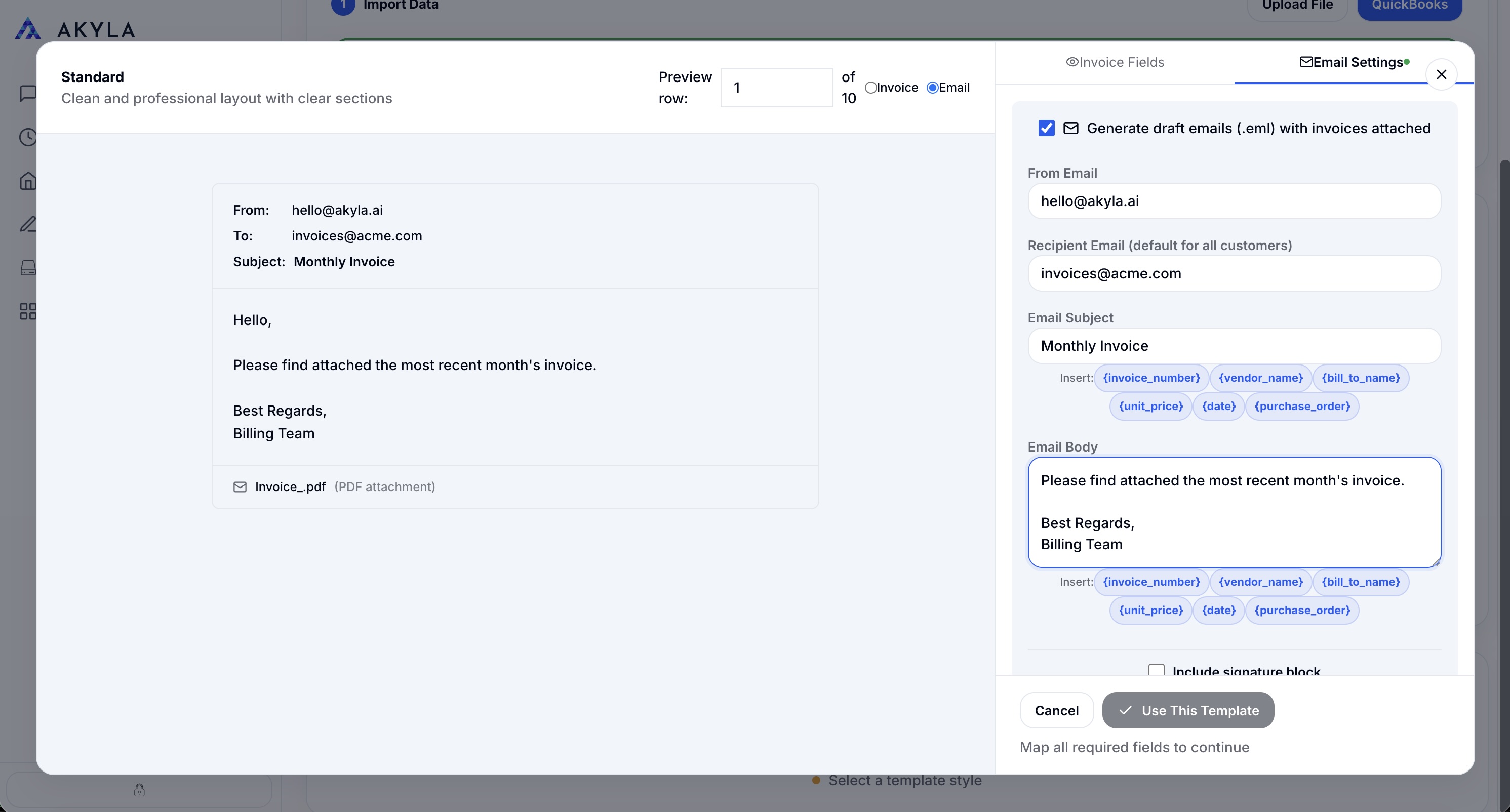 Auto-Generate Invoices From Your Data — Configure and send emails